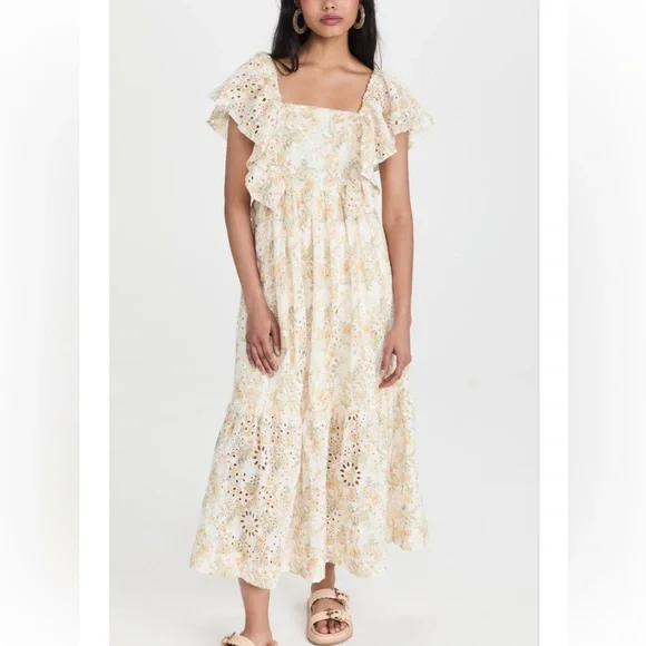 En Saison Opposites Eyelet Yellow Floral Midi Dress Size Medium Retail $176 - Picture 1 of 4